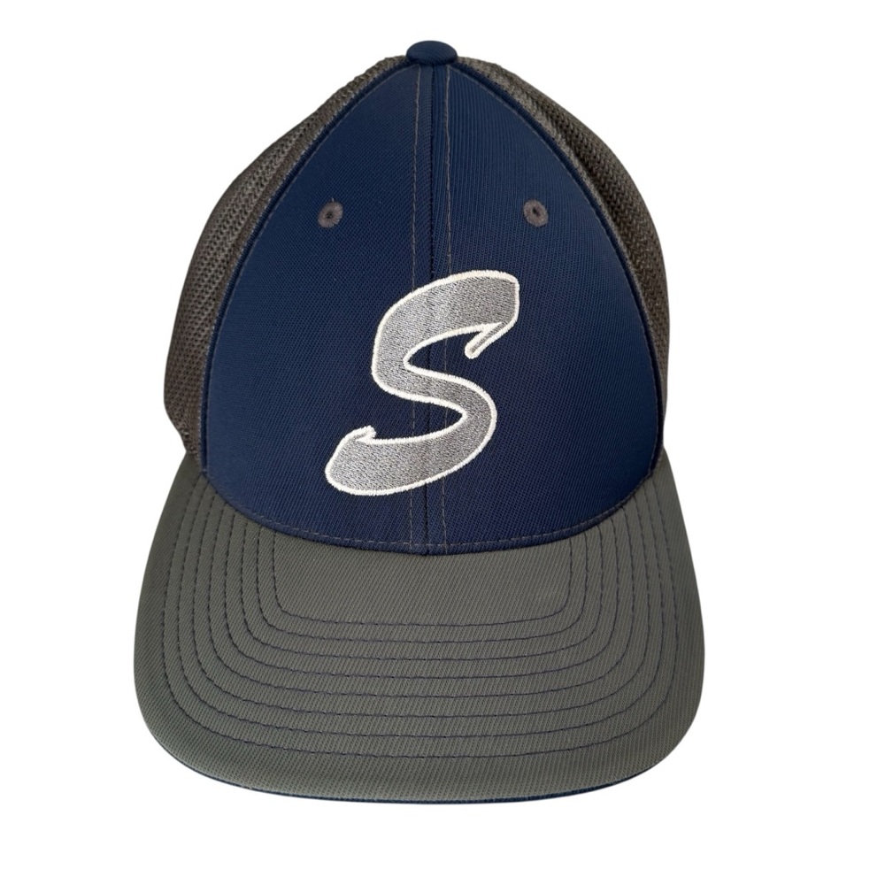 Pacific Headwear Pro Model Fitted Cap Navy Gray Mesh Back Baseball Hat Size S/M